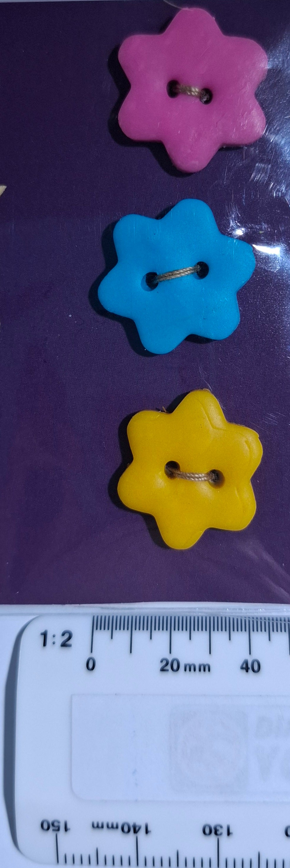 Star Buttons Pink Blue Yellow