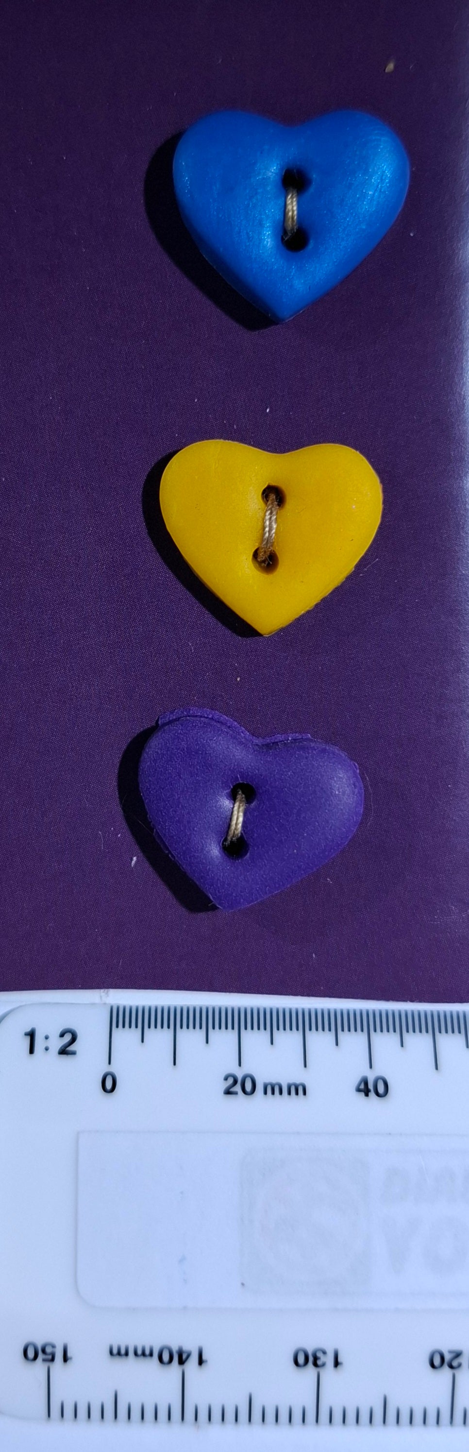 Heart Buttons blue yellow purple