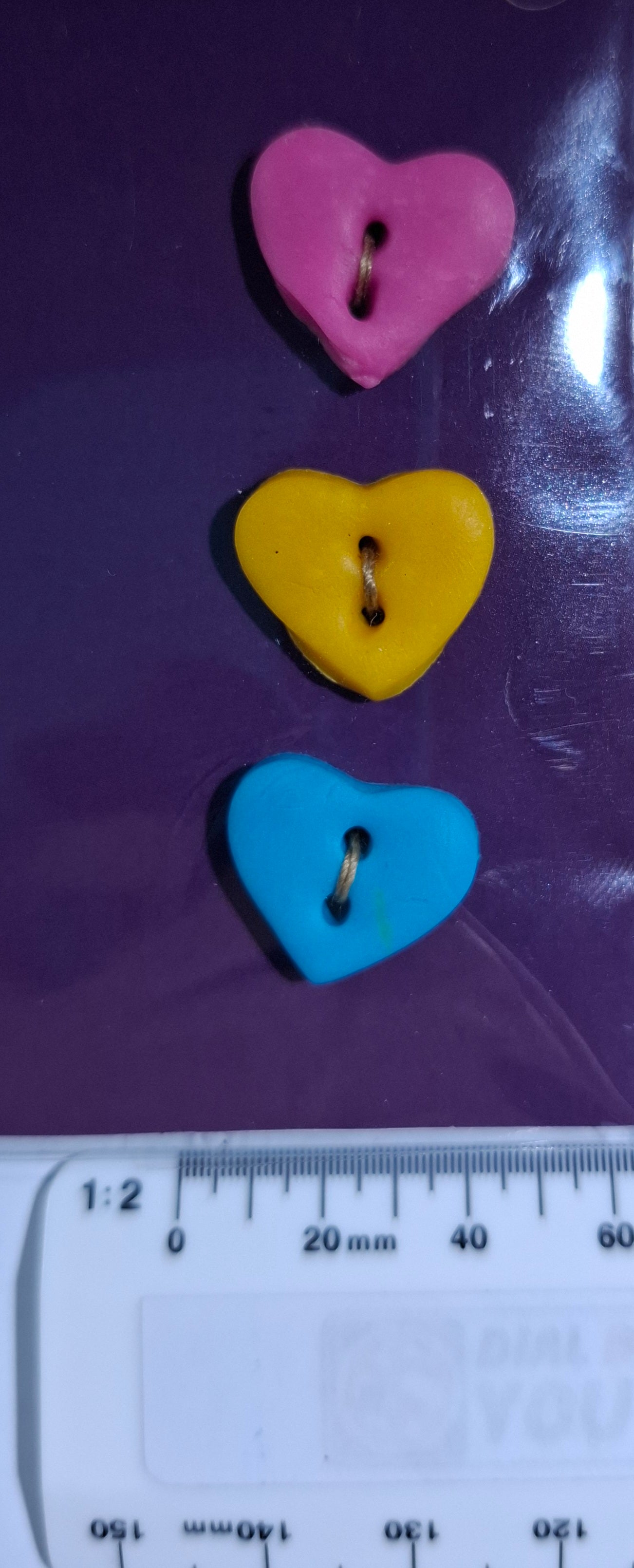 Heart Button Pink Yellow Blue